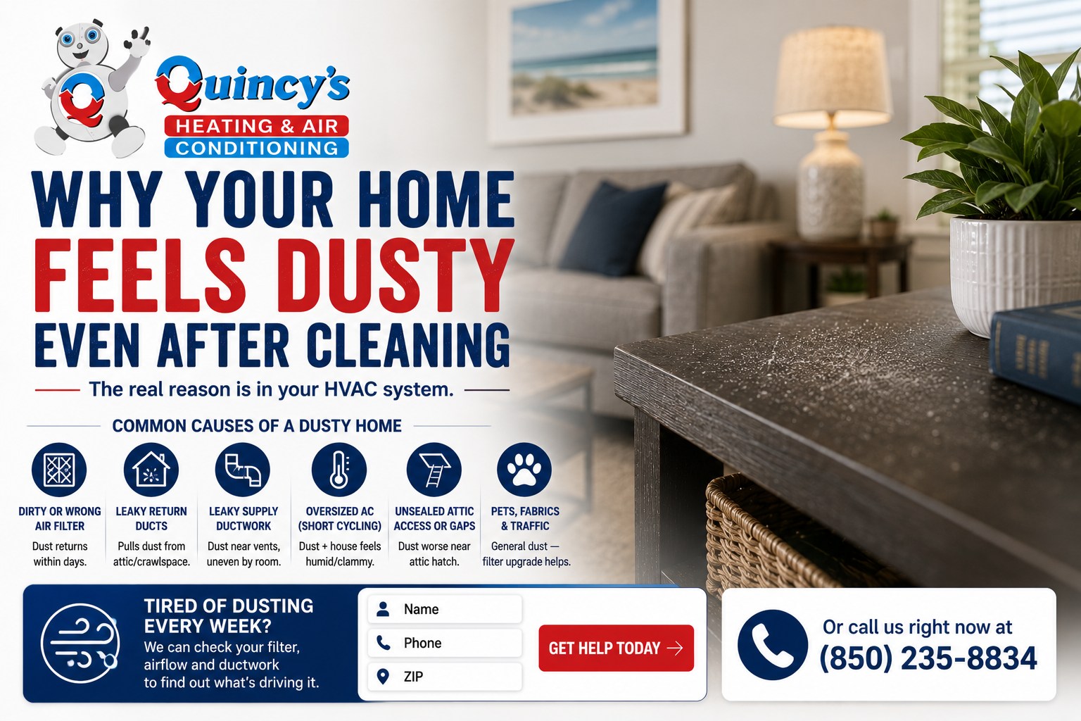Dusty air vent in a Bay County Florida home, a sign of poor indoor air quality and ductwork leaks